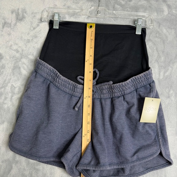 New A Glow Maternity Sweat Shorts Womens M Grey Lounge Pull On Full Belly Panel - Picture 7 of 8